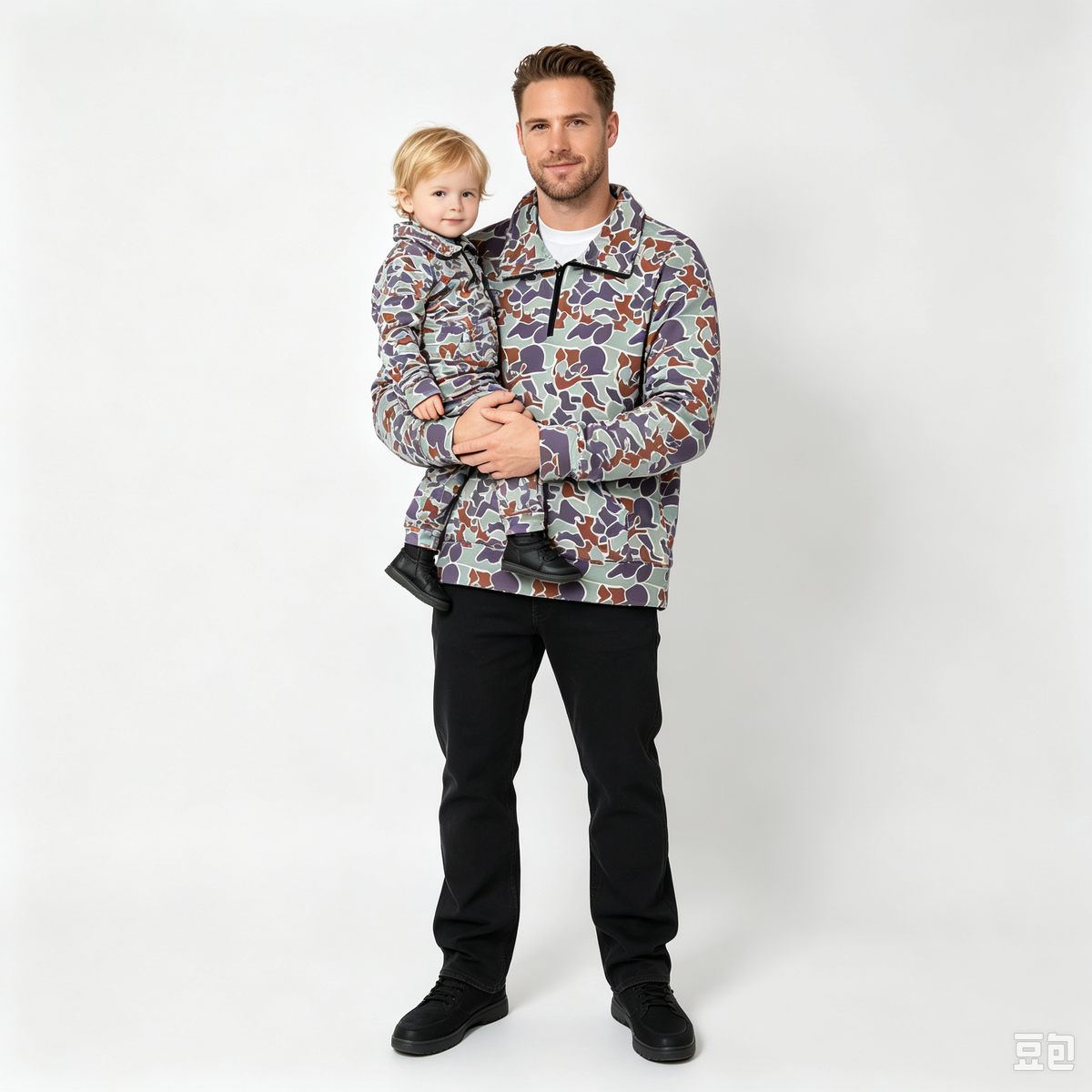 RTS NO MOQ Sibling milk silk Adult To Match Kids Green Camo Quarter Zip Long Sleeve Pullover