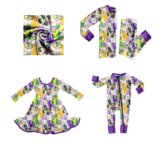 25.9.4 custom each style moq 5eta 4-6week Sibling Sisters mardi gras baby girl long sleeve pants sets and dress and rompers match family design