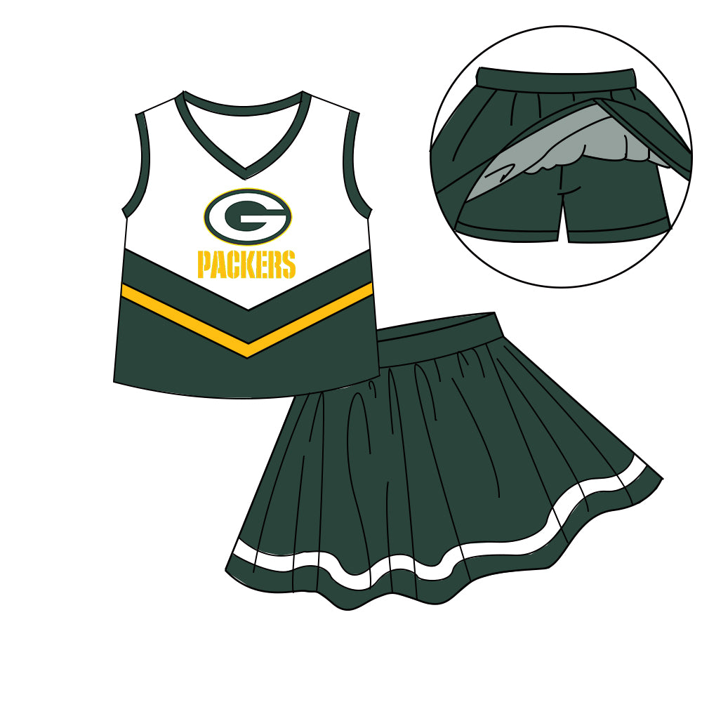 Custom moq 5 mix size milk silk eta 6-8weeks summer team green baby girls clothes team sleeveless skirts shorts sets-25.7.10
