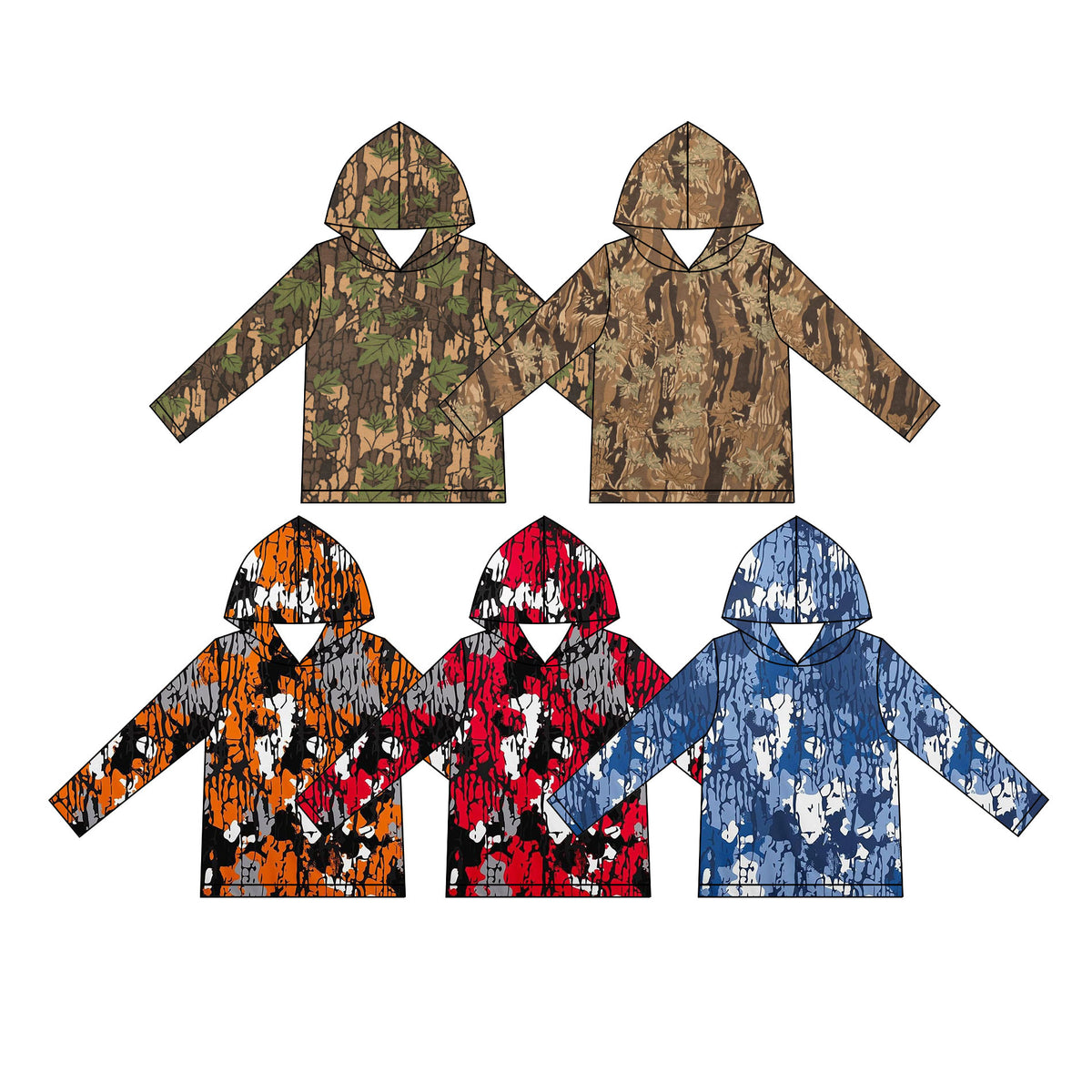 (Preorder new) No moq Baby Boys Camo Print Long Sleeve Hoodie Pullover Top