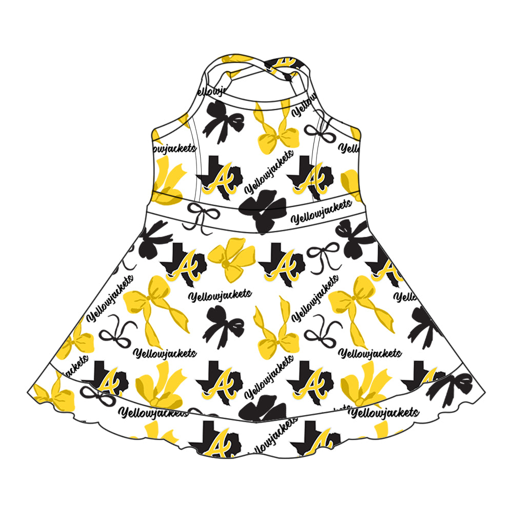 Custom moq 5 mix size milk silk summer teams baby girls clothes bow yellow hooded long sleeve pants sets and shorts sets and dress and top and pant-25.8.11