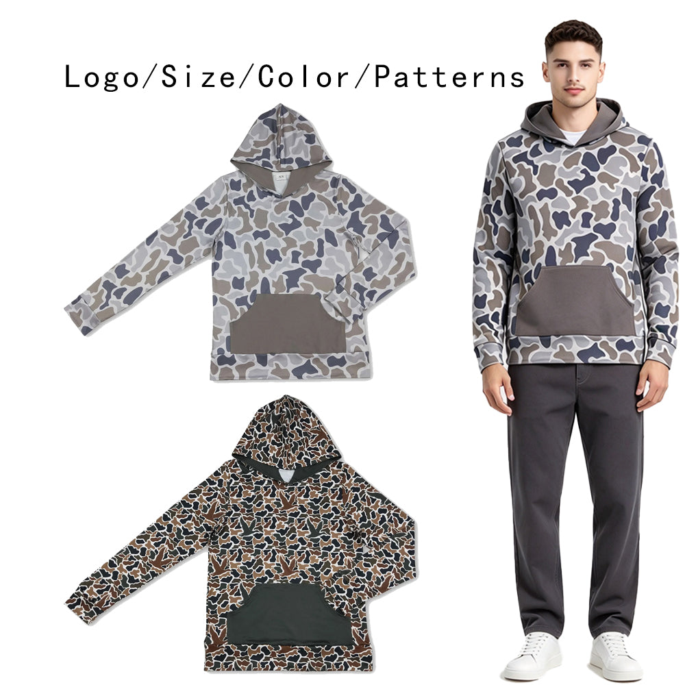 RTS NO MOQ Sibling milk silk Adult Men Duck Camo Pullover Hoodie Front Kangaroo Pocket Long Sleeve Sweatshirt