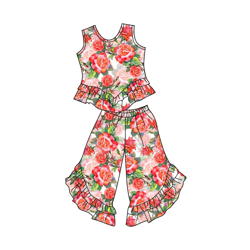 10.24 custom each style moq 5eta 4-6week baby girls clothes floral sleeveless pants sets