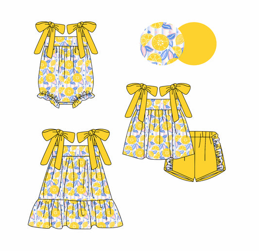 3.9Custom moq 5 mix size Sibling Baby Girl's Yellow Sleeveless Top And Short Set Cute Romper Dress for Summer