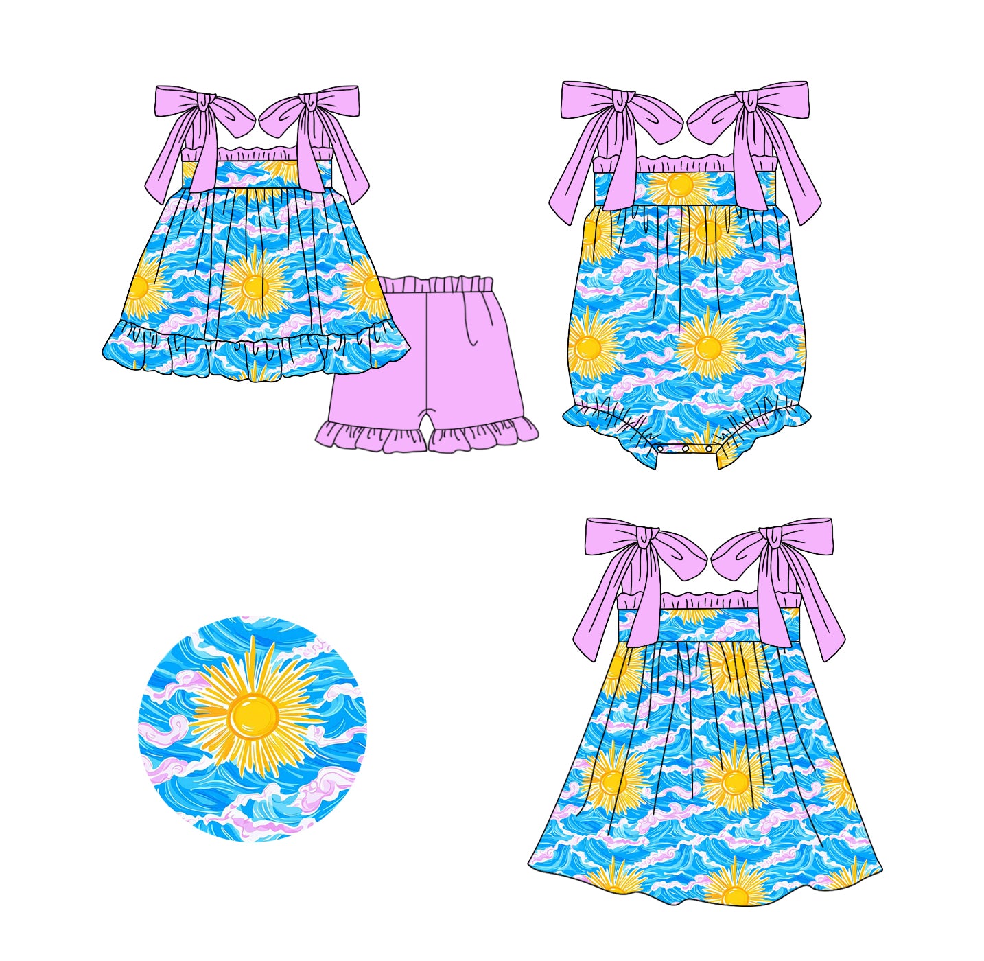 11.20 custom each style moq 5eta 4-6week Sibling Sister baby girl short sleeve shorts sets and dress and rompers match family design