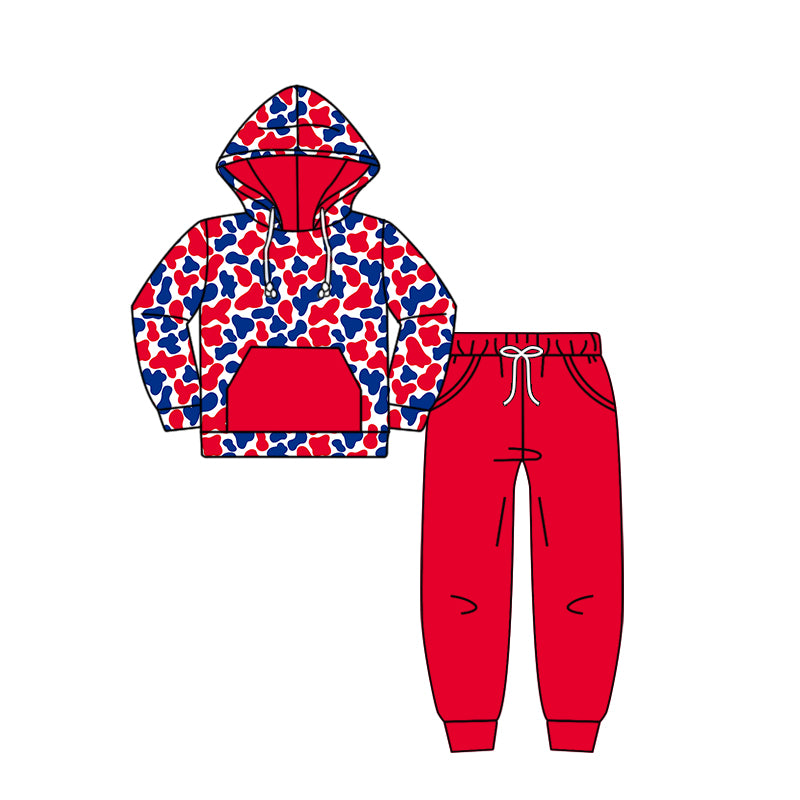 Custom moq 5 mix size milk silk summer teams baby girls clothes camouflage red hooded long sleeve pants sets 2 and boy pants sets and pant-25.8.8