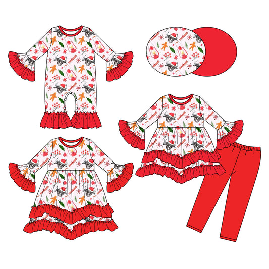 25.6.10 custom each style moq 5eta 4-6week Sibling Sisters Christmas red baby girl long sleeve pants sets and dress and rompers match family design