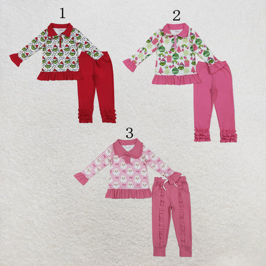 RTS Sibling Baby Boys Girls Santa Grin Pullovers Top Leggings Pants Christmas Clothes Sets