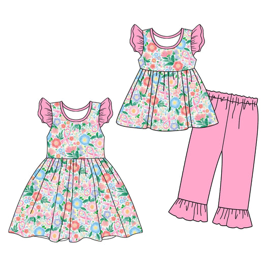 25.8.6 custom each style moq 5eta 4-6week Sibling Sisters floral baby girl short sleeve pants sets and dress match family design