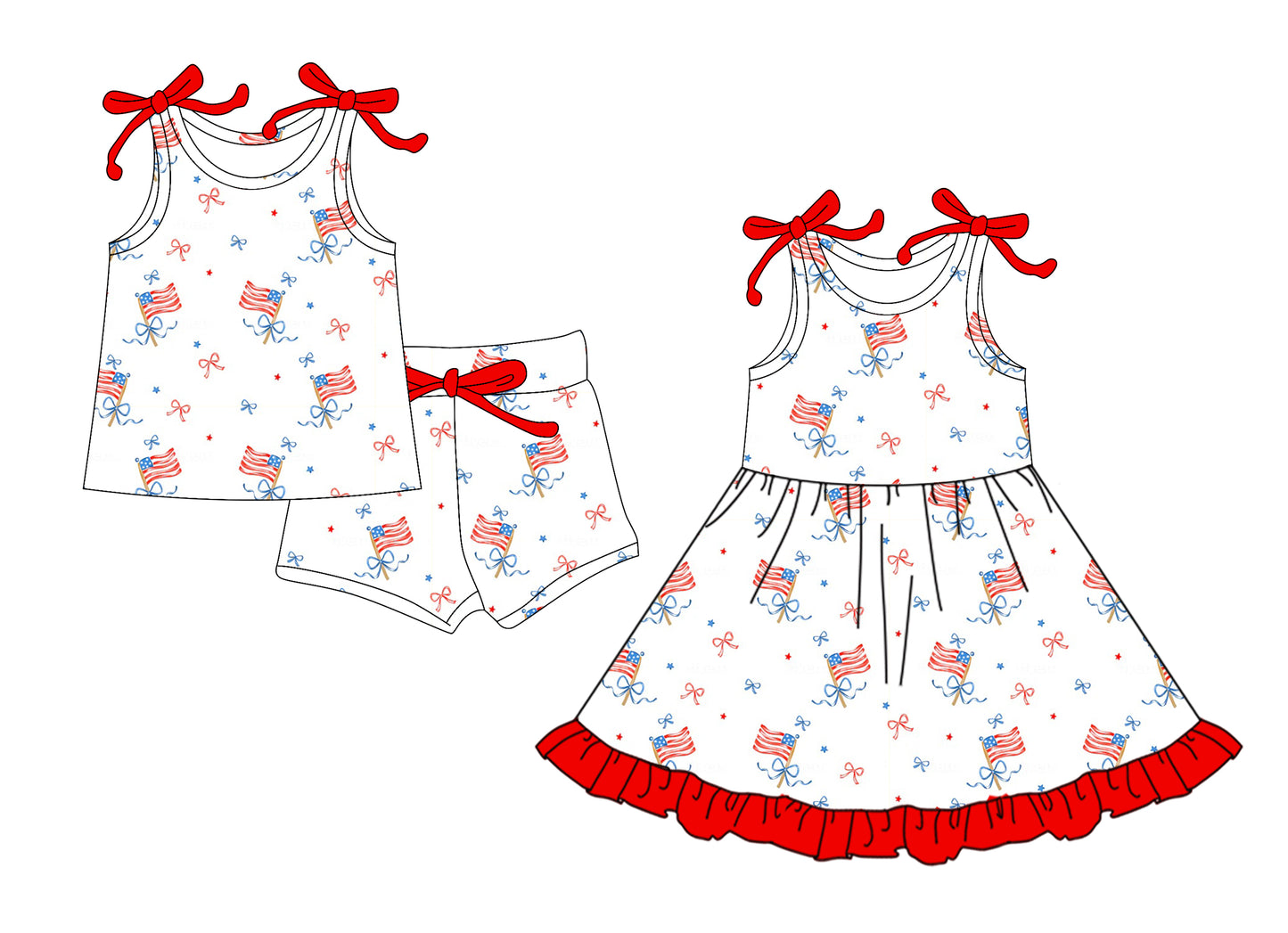 3.5 Custom moq 5 mix size Sibling Baby Girl's 4th of July Sleeveless Top And Shorts Set Matching Cute Dress for Summer