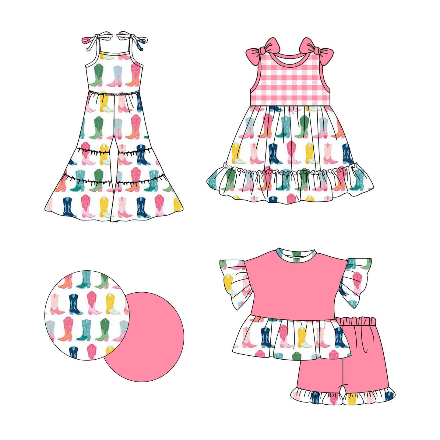 2.21 custom each style moq 5eta 4-6week Sibling Sister boot baby girl sets and dress and jumpsuit match family design