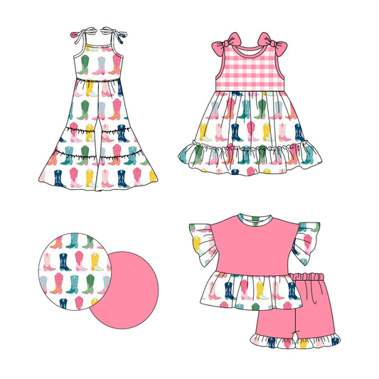 2.21 custom each style moq 5eta 4-6week Sibling Sister boot baby girl sets and dress and jumpsuit match family design