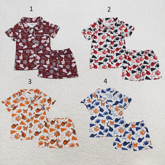 RTS NO MOQ Sibling milk silk Baby Girls Short Sleeve Cheer Button Pajama Set