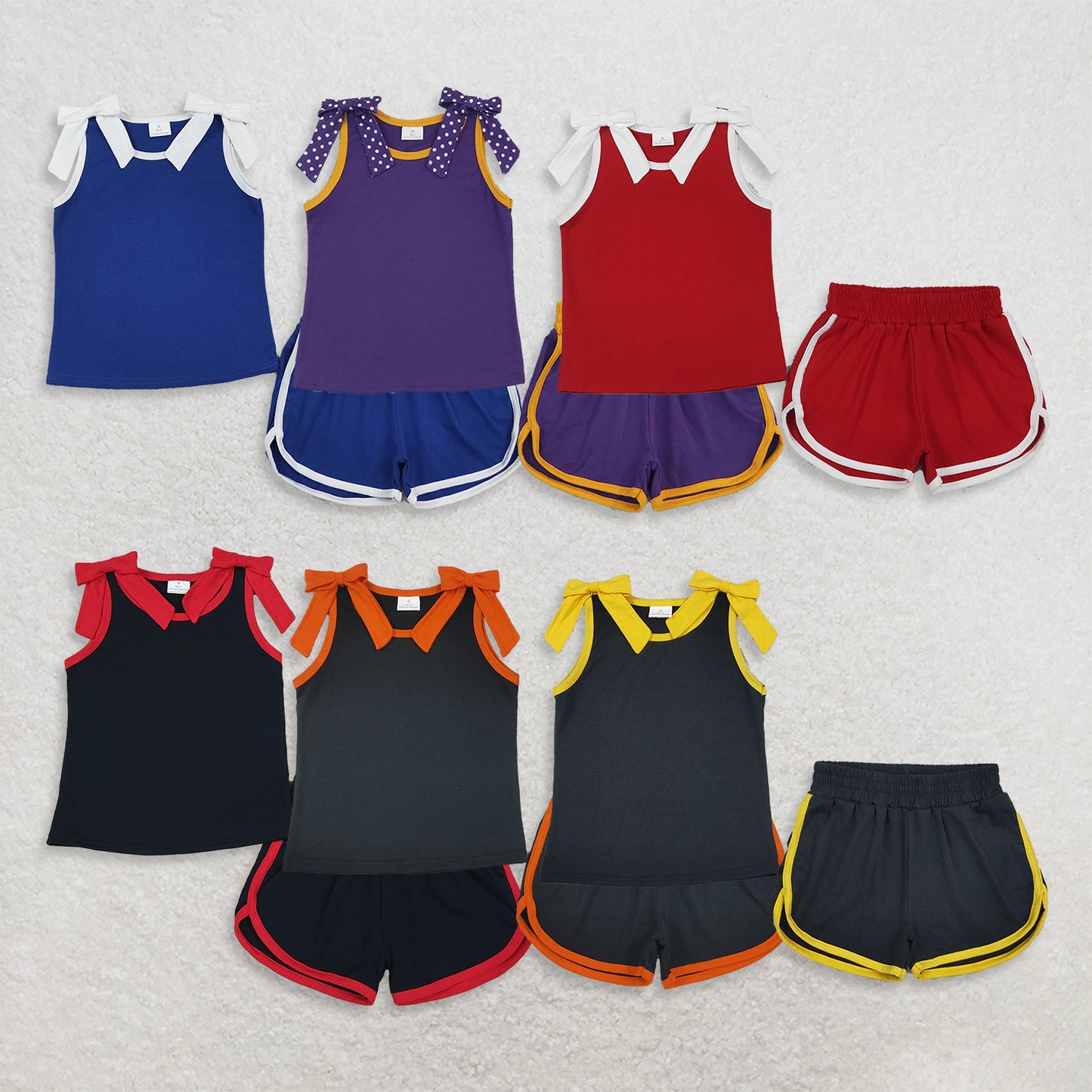 RTS NO MOQ Sibling cotton Baby Girls Bow Sleeveless Tank Top Matching Shorts Clothes Set