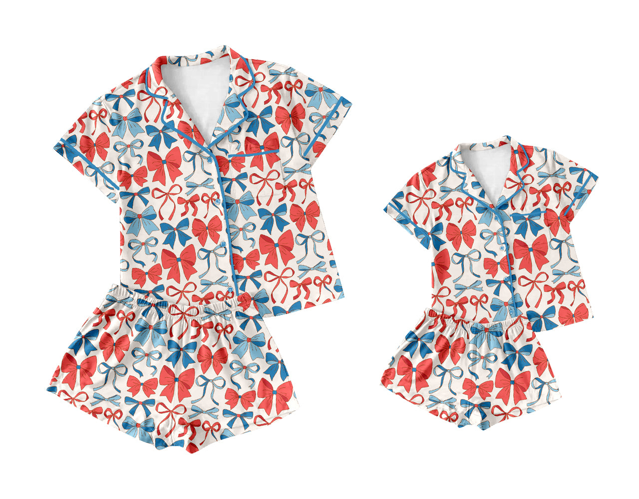 3.19 custom each style moq 5eta 4-6week Sibling Sister bow short sleeve shorts sets and adult sets match design