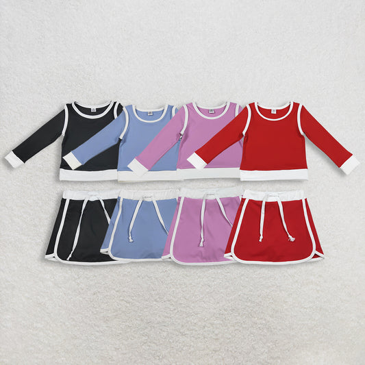 RTS NO MOQ Sibling Baby Girls' Long Sleeve Top Skirt Shorts Set Active Yoga Clothes Outfit for Toddlers Girls