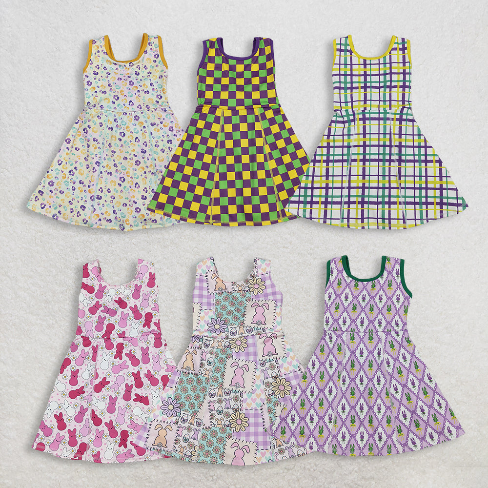 RTS NO MOQ Sibling Baby Girls Sleeveless Mardigras Print Yoga Shorts Active Knee-Length Dresses for Kids