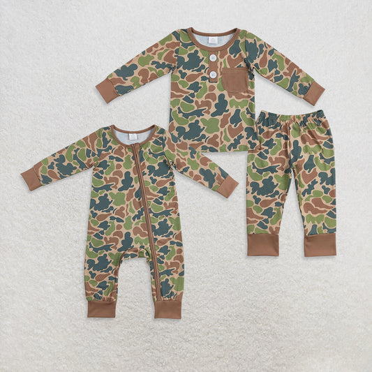 RTS NO MOQ Sibling Baby boy clothes modal Camouflage long sleeve Clothes Sets and romper