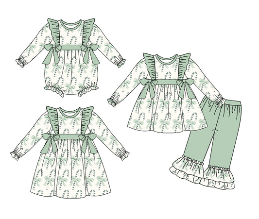 25.6.4 custom each style moq 5eta 4-6week Sibling Sisters Christmas bow baby girl long sleeve pants sets and dress and rompers match family design