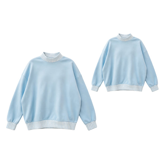 (Preorder new) No moq Kids And Adult Light Blue Long Sleeve Crew Neck Casual Top