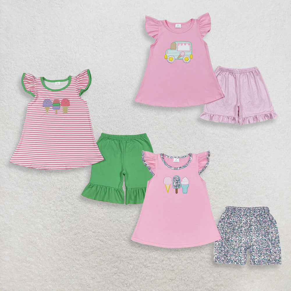RTS NO MOQ Sibling Baby Girls Pink Flutter Sleeve Tunic with Shorts Clothing Set Cute Baby Outfit