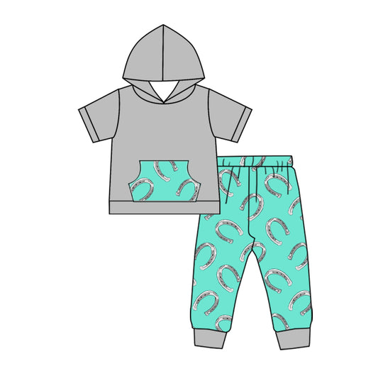 10.18 custom each style moq 5eta 4-6week baby boys clothes gray hooded short sleeve pants sets