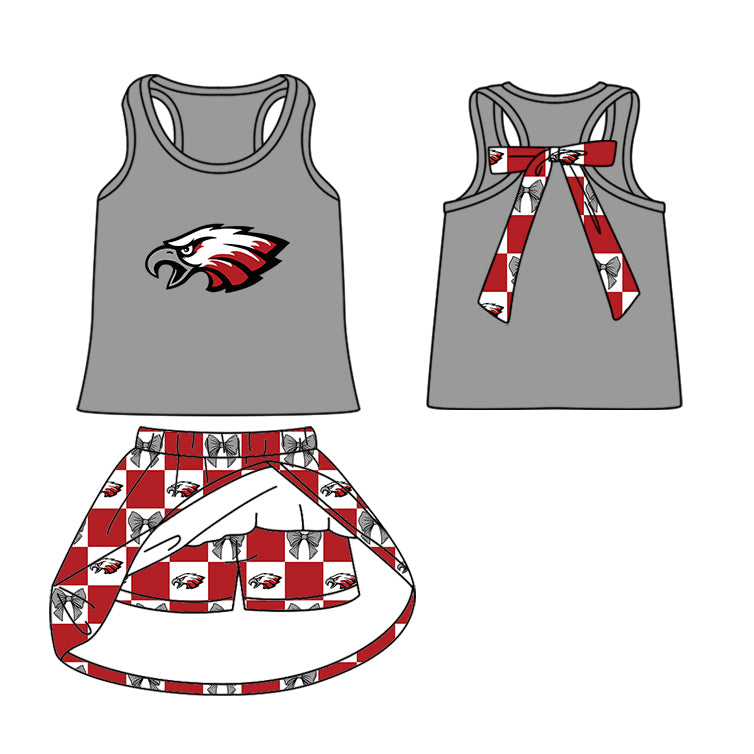 Custom moq 5 mix size milk silk summer teams Checked Bows Baby Girl Grey Sleeveless Top Skirt Short Set Dress And Shorts Yoga Outfit Boy's Top Shorts Set Romper