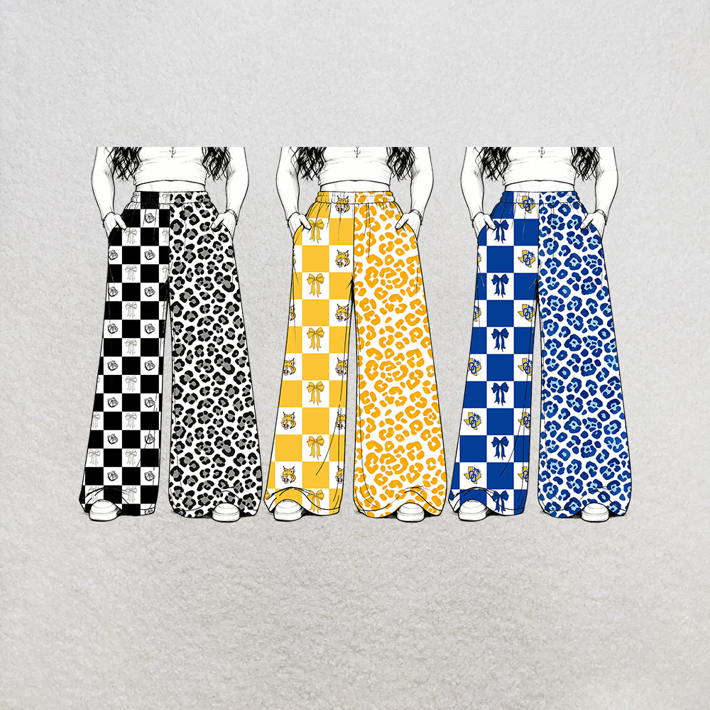 custom moq 5 mix size MSD073002 Baby Kids Leopard Checked Patchwork Long Pants Team Bottom