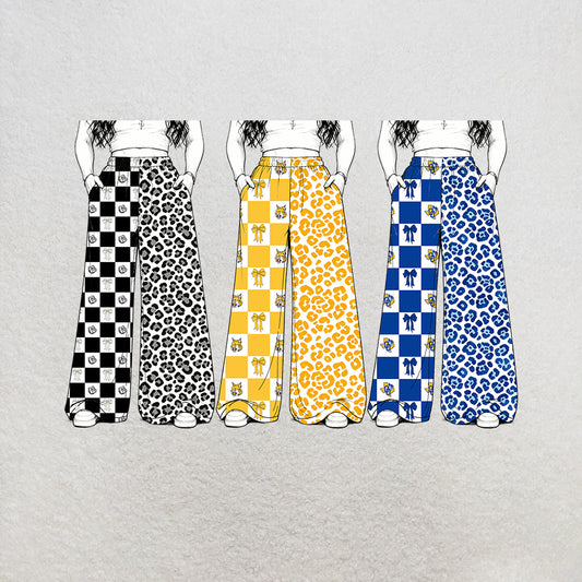 custom moq 5 mix size MSD073002 Baby Kids Leopard Checked Patchwork Long Pants Team Bottom