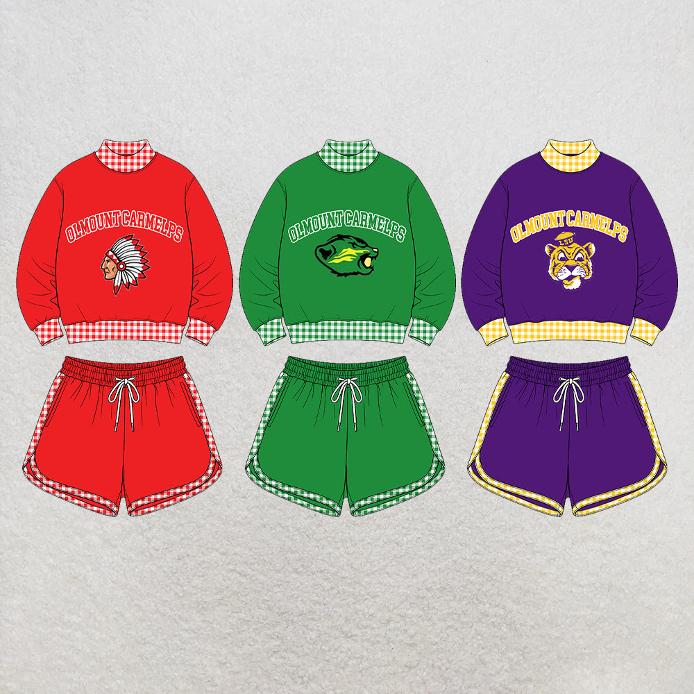 custom moq 5 mix size XY072902 Baby Kids Letter Print Checked Long Sleeve Top Shorts Casual Team Outfit
