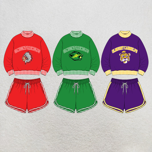 custom moq 5 mix size XY072902 Baby Kids Letter Print Checked Long Sleeve Top Shorts Casual Team Outfit