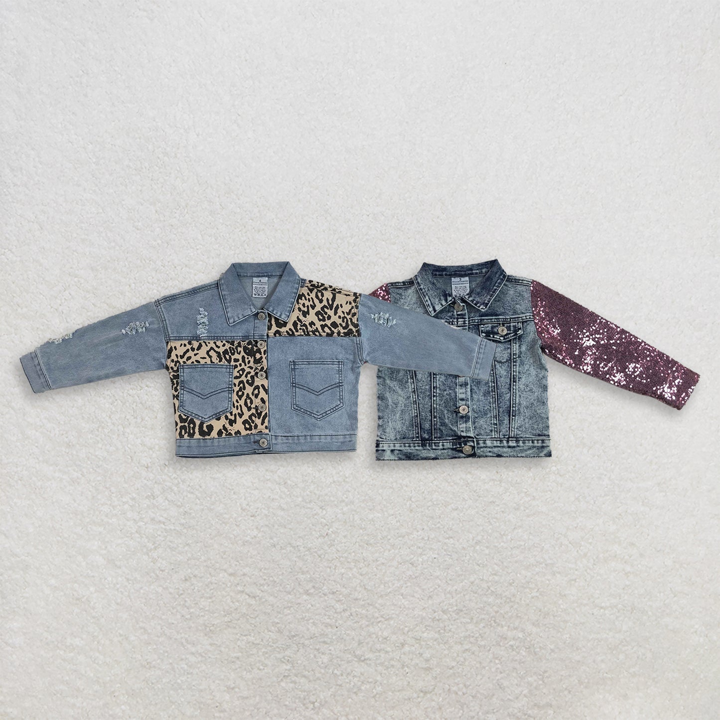 RTS NO MOQ Sibling milk silk Baby Girls Patch Blue Long Sleeve Pocket Denim Jacket