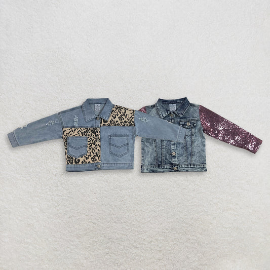 RTS NO MOQ Sibling Denim Baby Girls Patch Blue Long Sleeve Pocket Denim Jacket