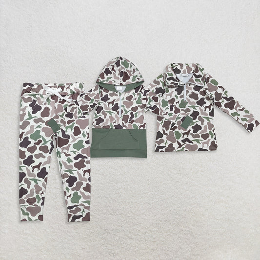 Sibling Baby Boys girl clothes camouflage duck hooded long Shirt 2 and pants Summer Clothes