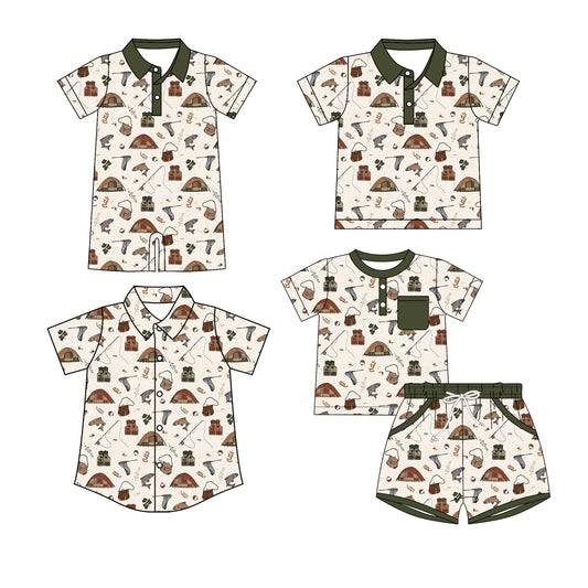 3.23 Custom moq 5 mix size Sibling Baby Boy's Short-Sleeved Outfit Set with Matching Polo Shirt And Button-Down Shirt Romper