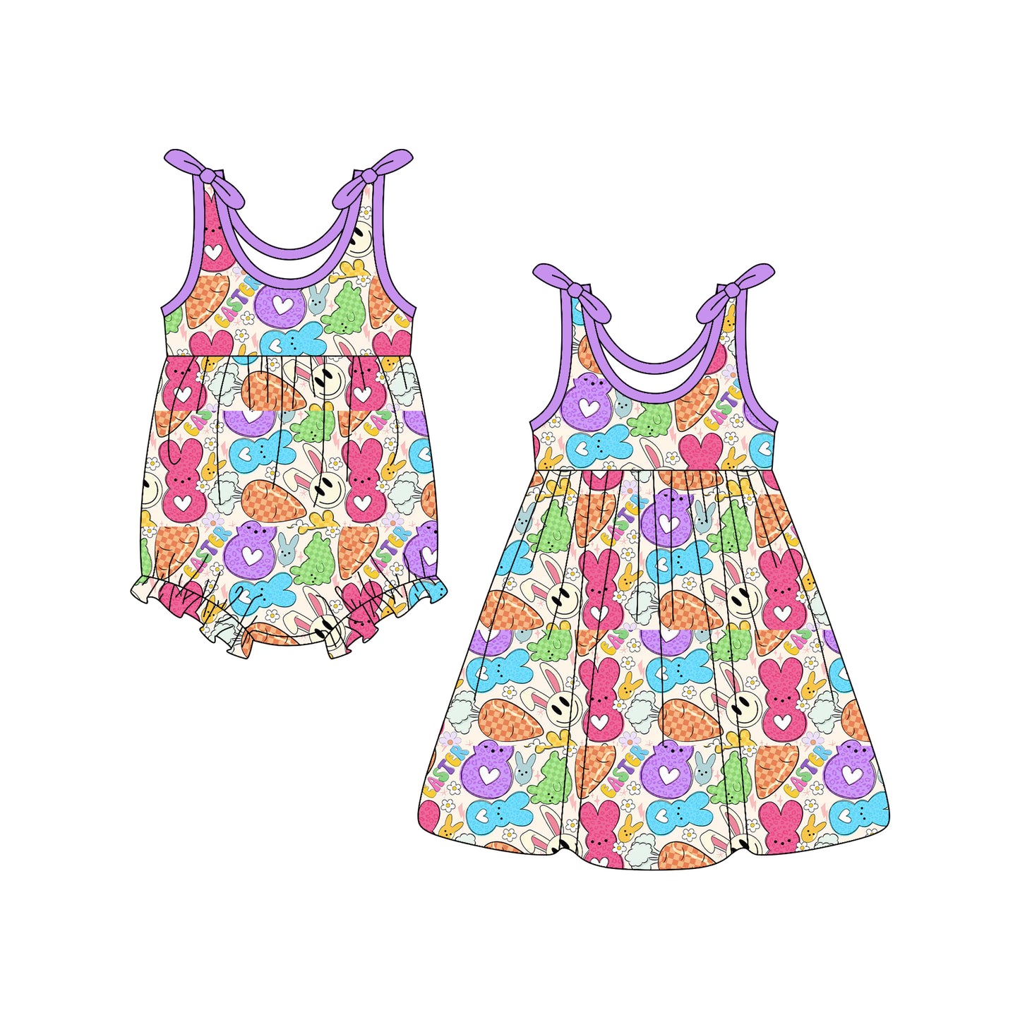 25.12.23 custom each style moq 5 eta 6-8week Sibling Sister bunny baby short sleeve romper and dress match design