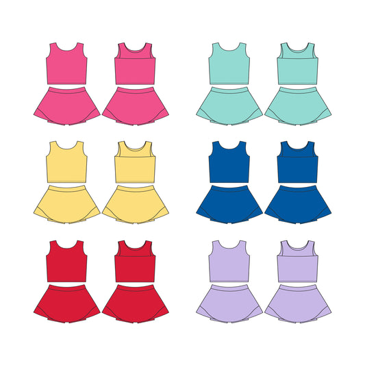 4.8 custom each style moq 5eta 4-6week Sibling Sister baby girls clothes Short sleeve yoga skirt sets dress 1 and dress 6 match family desig