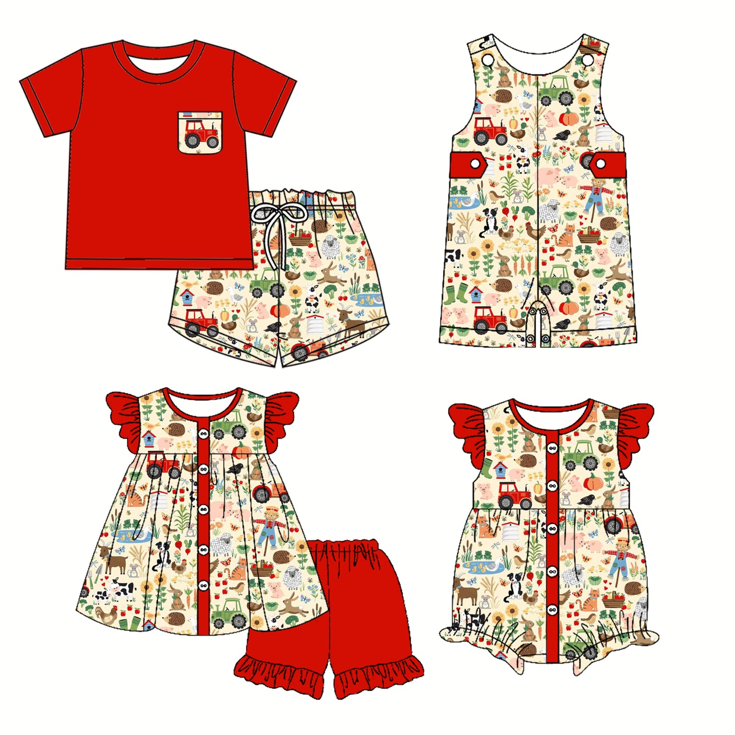 3.4 custom each style moq 5eta 4-6week Sibling Sister animal baby girl short sleeve shorts sets and sets 2 and boy romper and girl romper match design