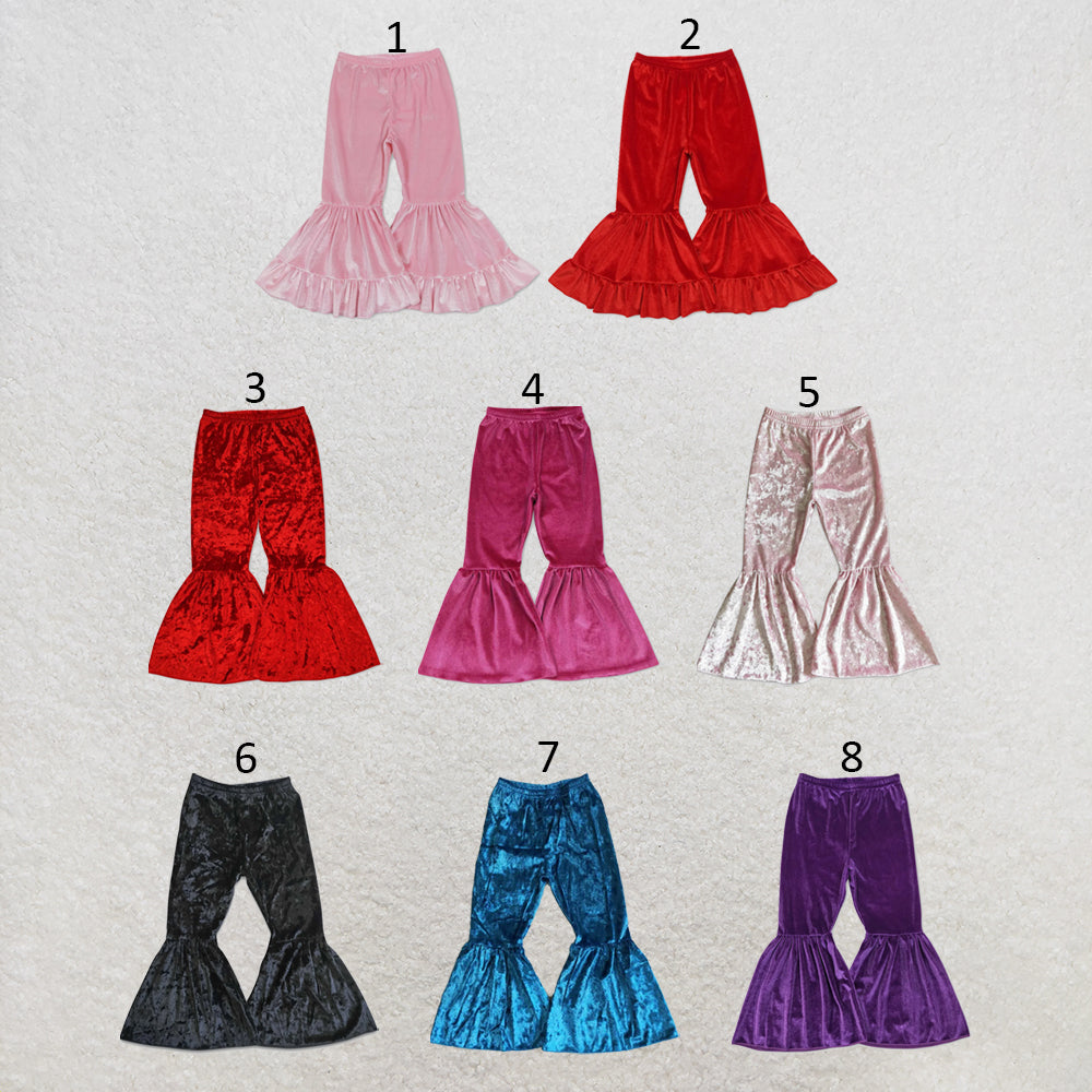 RTS NO MOQ Sibling baby girls clothes Solid color cotton velvet flared pants（副本）