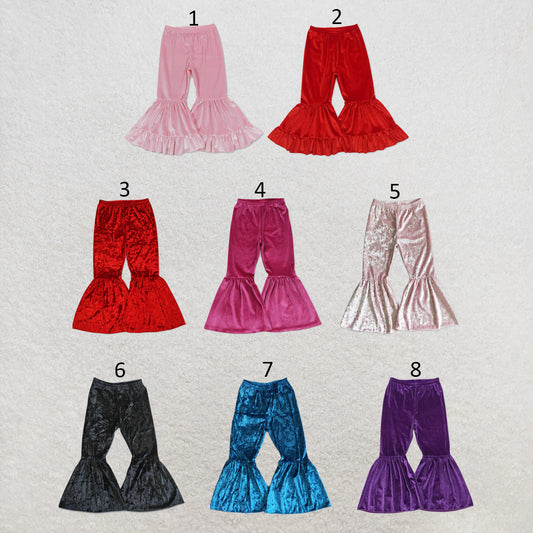 RTS NO MOQ Sibling cotton Baby Girls Solid Color Velvet Bell Bottom Pants