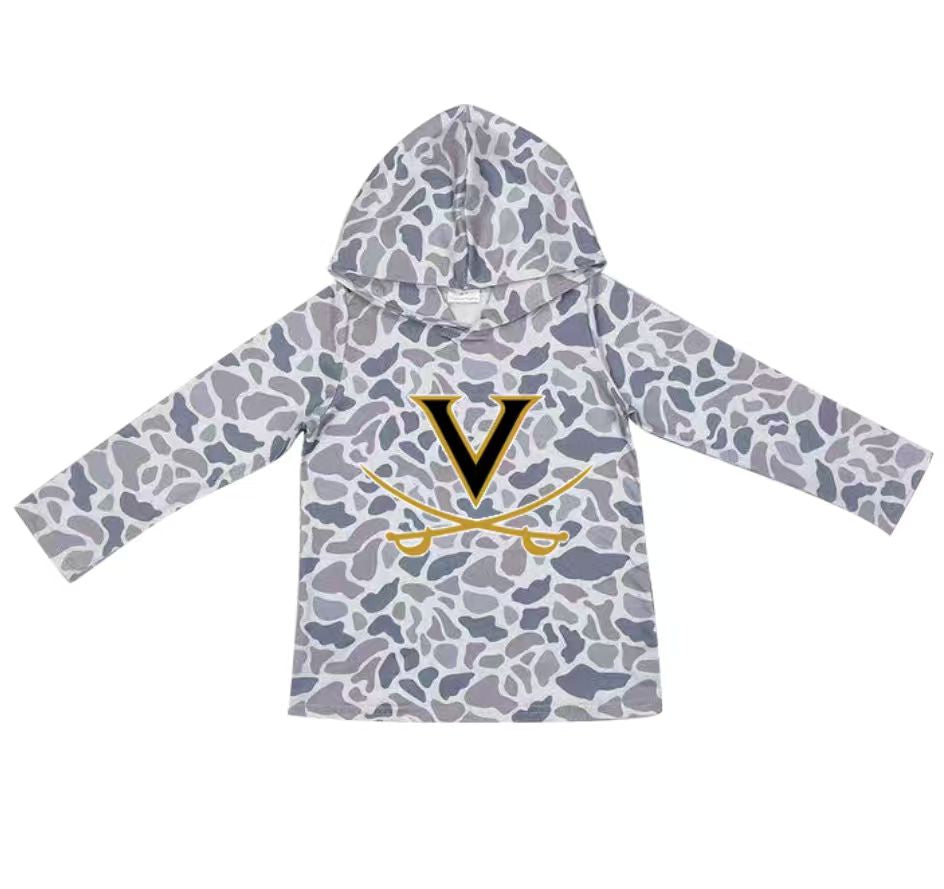 Custom moq 5 mix size milk silk summer team baby girls and boys clothes camouflage hooded long sleeve top-25.10.22