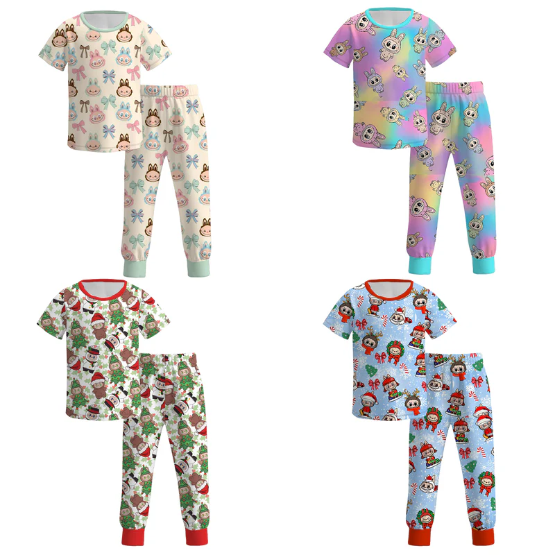 Custom moq 5 each style eta 6-7weeks baby girl clothes summer short sleeve pants sets 4 -25.7.16