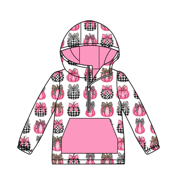 Custom moq 5 mix size milk silk summer baby boy clothes pumpkin bow pink hooded long sleeve top-25.8.25