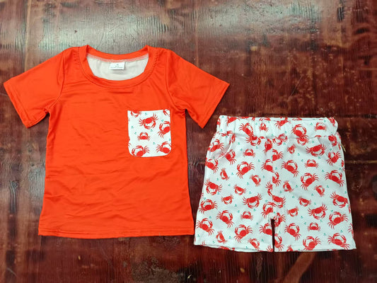 Custom moq 3 eta 6-7weeks baby boy clothes crab orange short Sleeve shorts sets-25.5.8