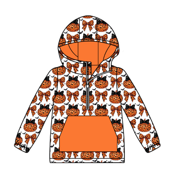 Custom moq 5 mix size milk silk summer baby boy clothes orange pumpkin bow hooded long sleeve top-25.8.25