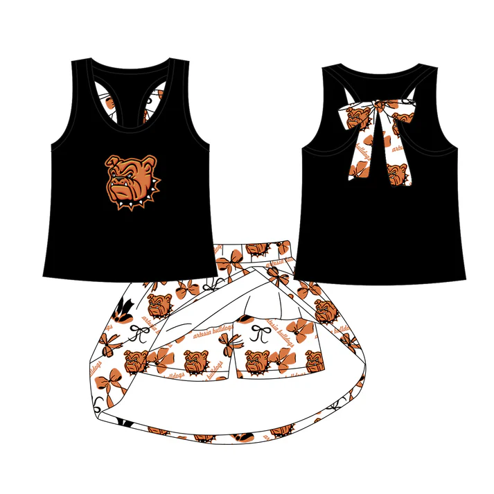 Custom moq 5 each style eta 6-7weeks baby girl clothes team black sleeveless skirts sets-25.7.23
