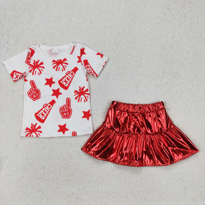 RTS NO MOQ Girls Boys cheers short sleeve Clothes skirts Sets