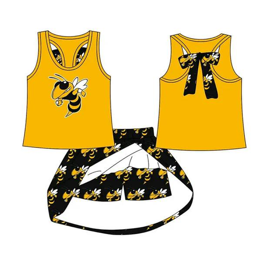 Custom moq 5 each style eta 6-7weeks baby girl clothes team yellow short sleeve skirt sets-25.8.25