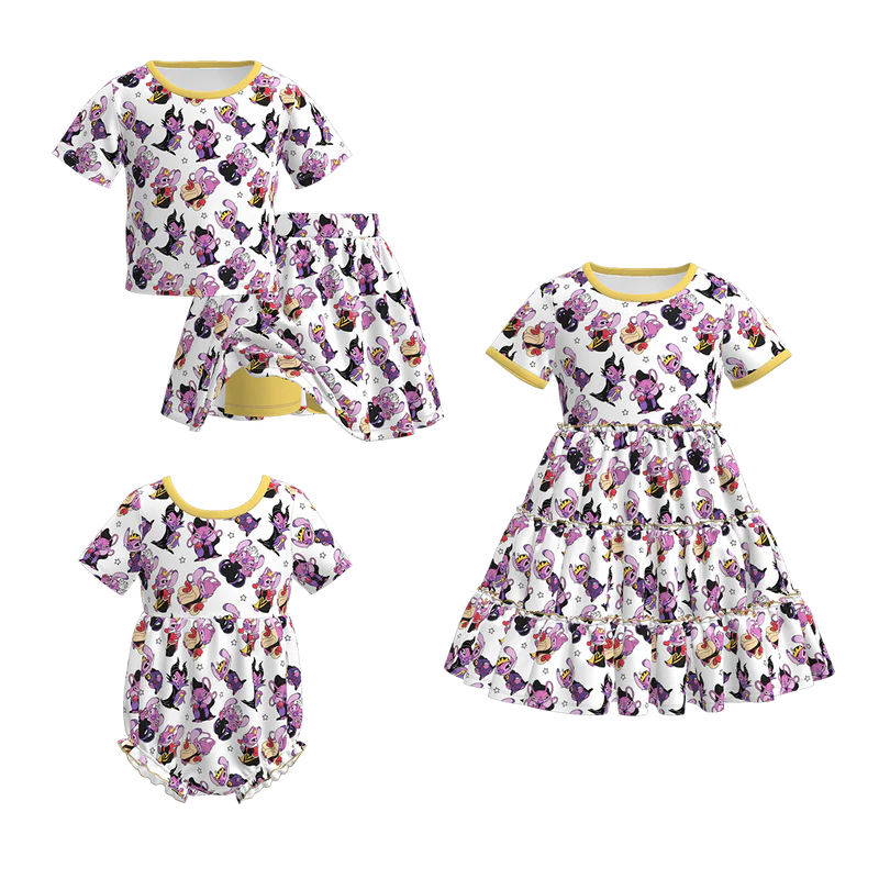 Custom moq 5 each style eta 6-7weeks baby girl clothes short sleeve shorts set and dress and romper