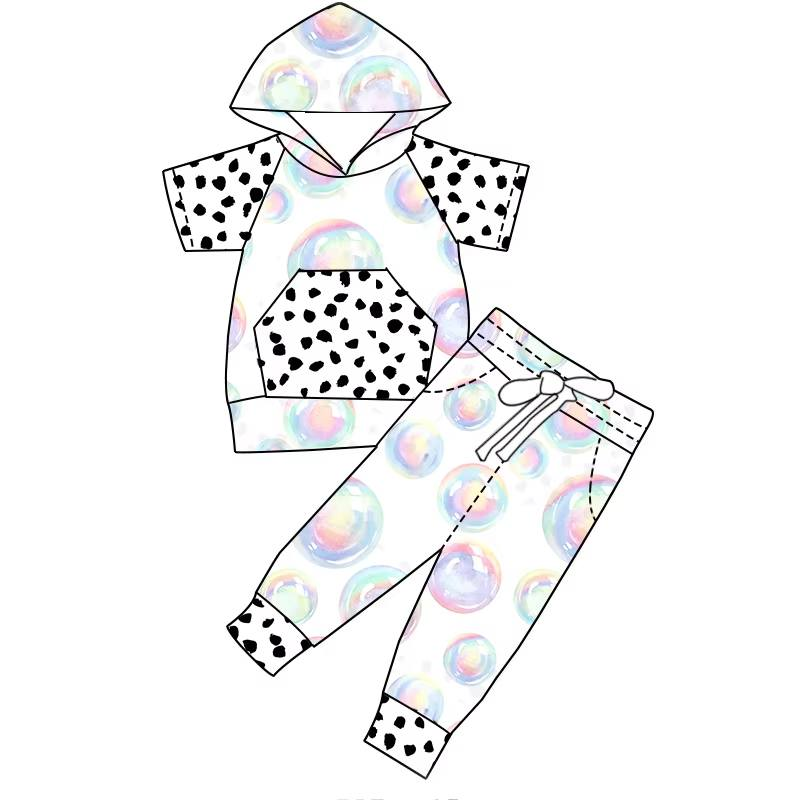Custom moq 5 each style eta 6-7weeks baby boy clothes summer hooded short sleeve pants sets 3-25.7.24